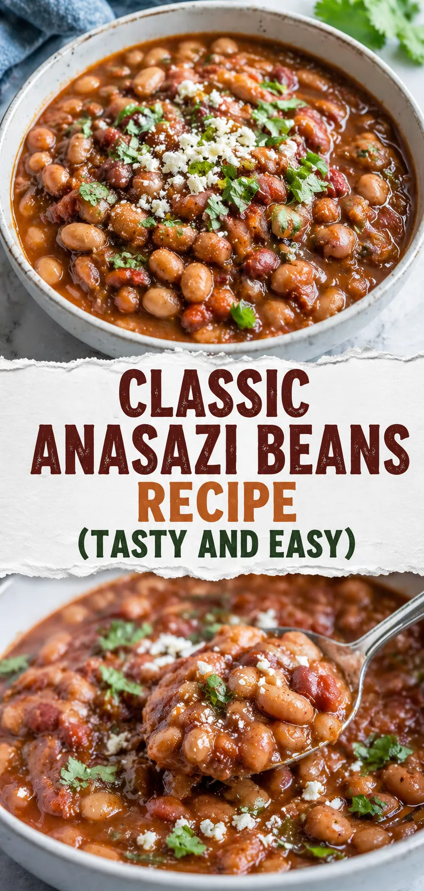 Pinterest image for Classic Anasazi Beans Recipe (Tasty and Easy), with two photos of the recipe
