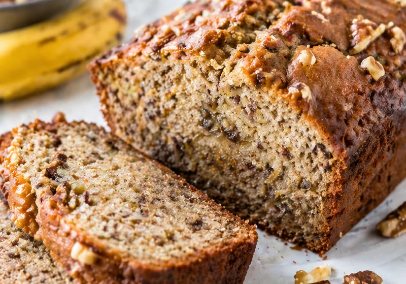 Banana Nut Bread Made with Self-Rising Flour, ready to serve