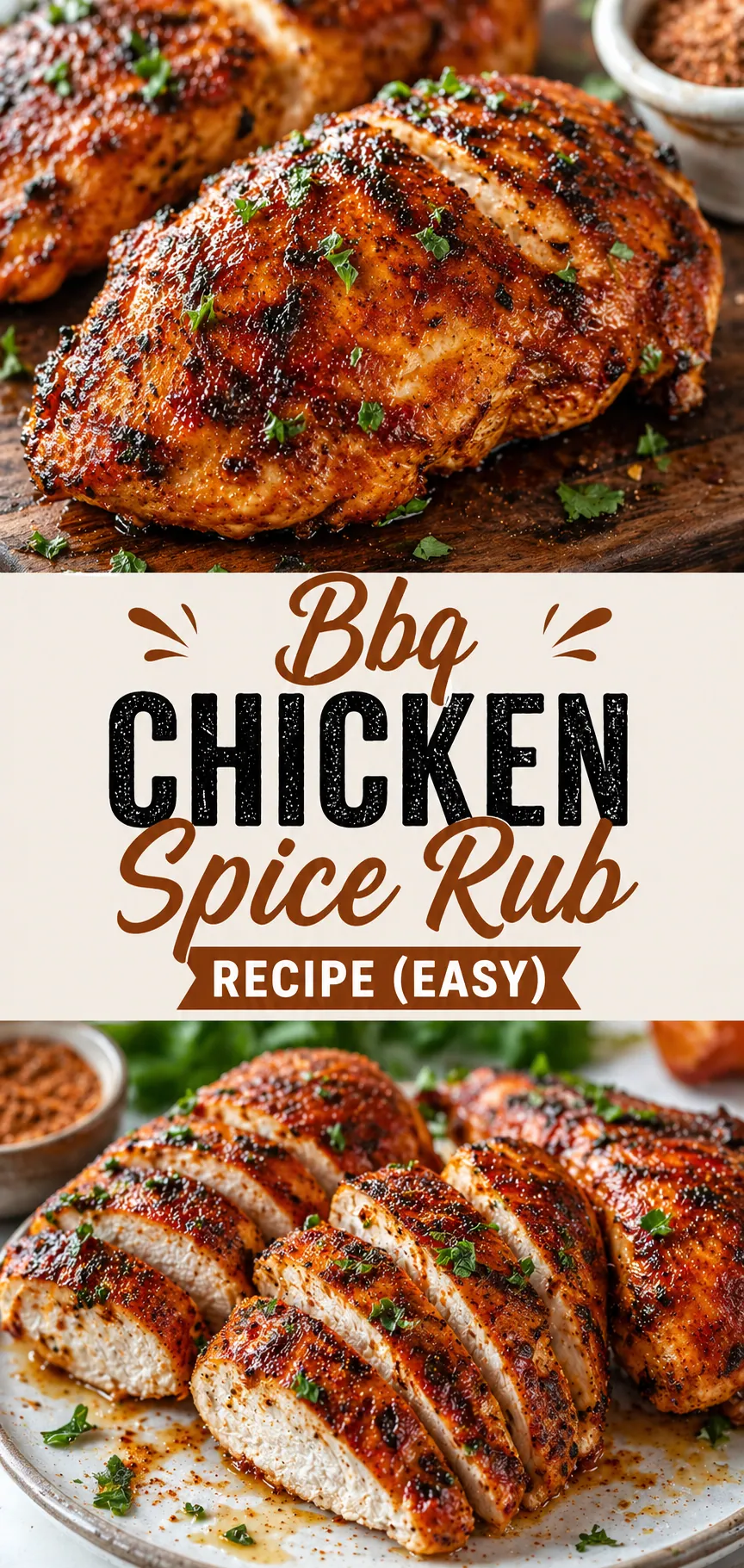 Pinterest image for Bbq Chicken Spice Rub Recipe (Easy), with two photos of the recipe