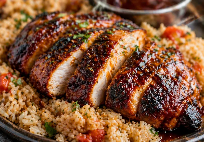 BBQ Chicken with Rice, ready to serve
