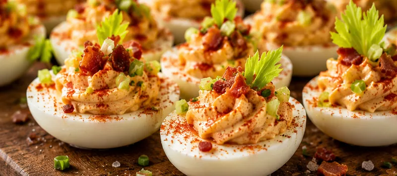 Bloody Mary Deviled Eggs Recipe, ready to serve