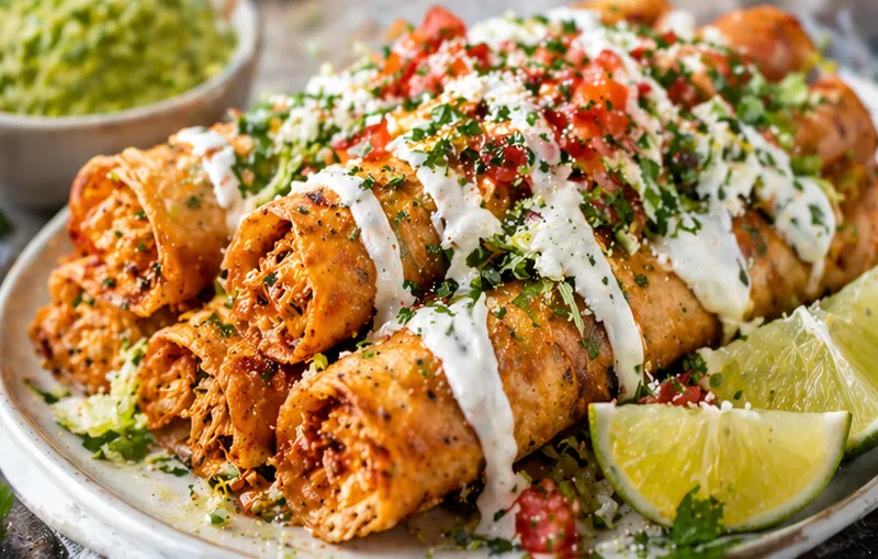 Crispy Chicken Flautas, ready to serve