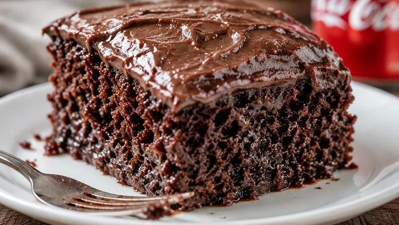 Copycat Cracker Barrel Chocolate Coca-Cola Cake, ready to serve