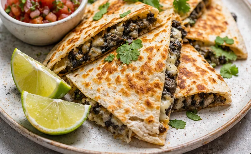 Corn Smut Recipe (Huitlacoche Quesadillas), ready to serve