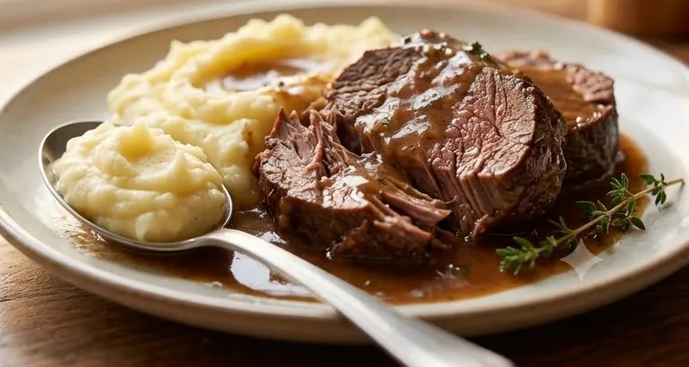 Deer Pot Roast Slow Cooker Recipe, ready to serve