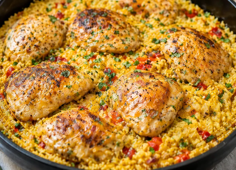 Easy Chicken and Yellow Rice, ready to serve