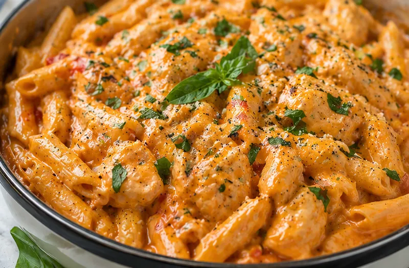 Easy Chicken Penne Vodka with Jar Sauce, ready to serve