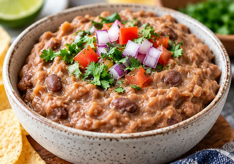 Easy Vegan Refried Beans, ready to serve