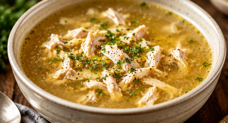 Savory Chicken Broth Fondue, ready to serve