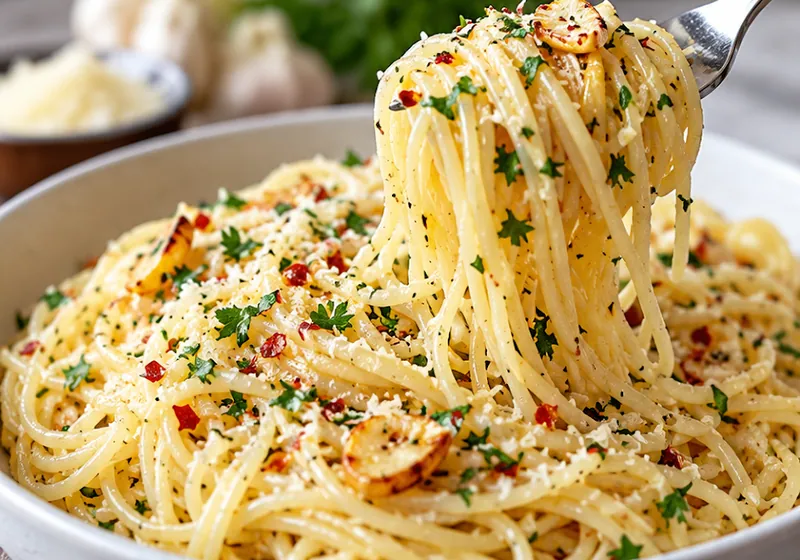Garlic Butter Angel Hair Spaghetti, ready to serve