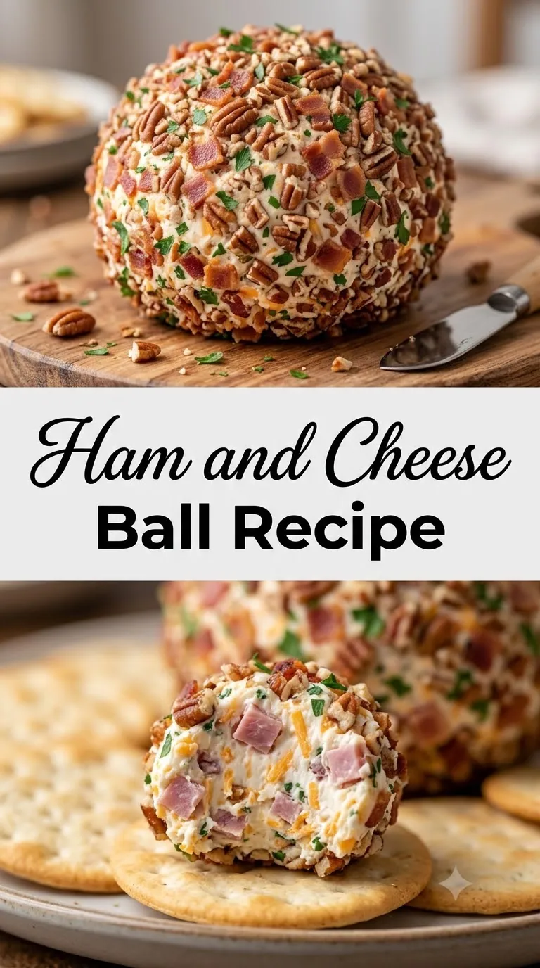 Pinterest image for Ham And Cheese Ball Recipe, with two photos of the recipe
