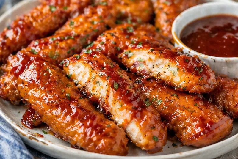 Honey BBQ Chicken Strips, ready to serve