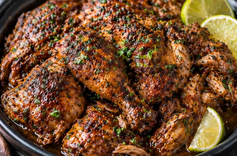 Crockpot Jerk Chicken, ready to serve