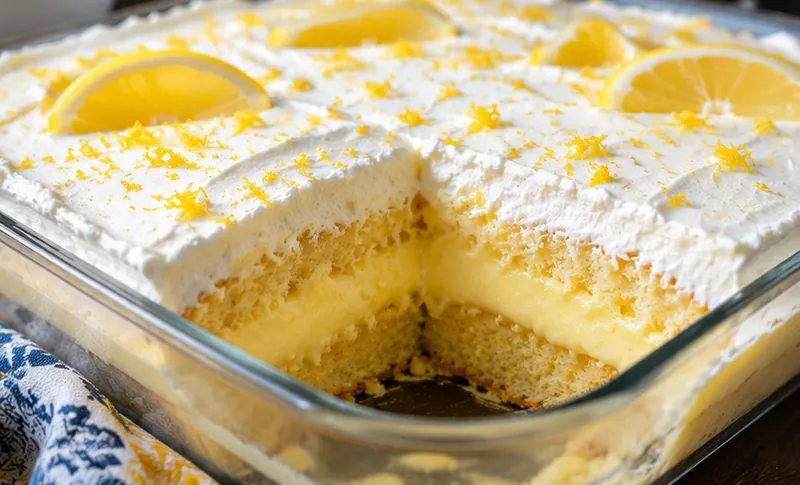 Lemon Cake with Lemon Pudding, ready to serve