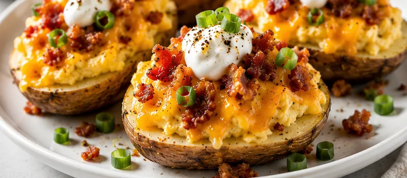 Loaded Deviled Potatoes, ready to serve