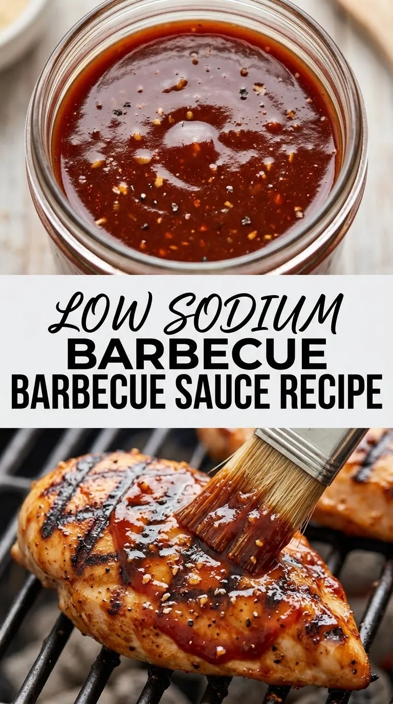 Pinterest image for Low Sodium Barbecue Sauce Recipe, with two photos of the recipe