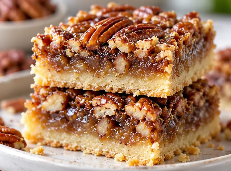 Pecan Pie Bars Recipe With Shortbread Crust, ready to serve