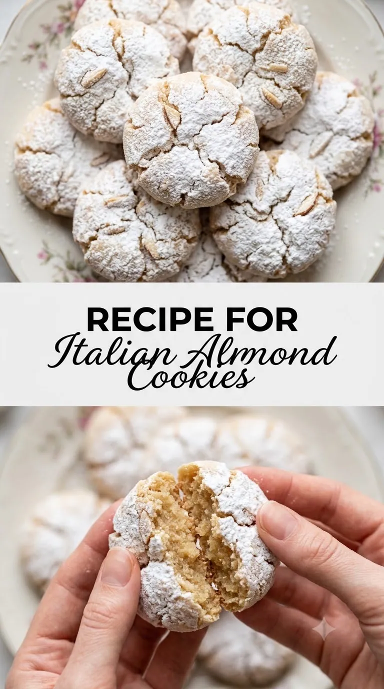 Pinterest image for Recipe For Italian Almond Cookies, with two photos of the recipe