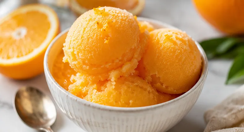 Refreshing Orange Sorbet Recipe, ready to serve