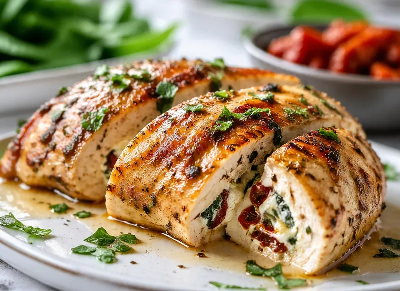 Stuffed Chicken Breast with Cream Cheese, ready to serve