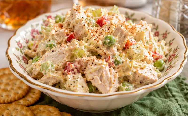 Vintage Hot Chicken Salad Recipe, ready to serve