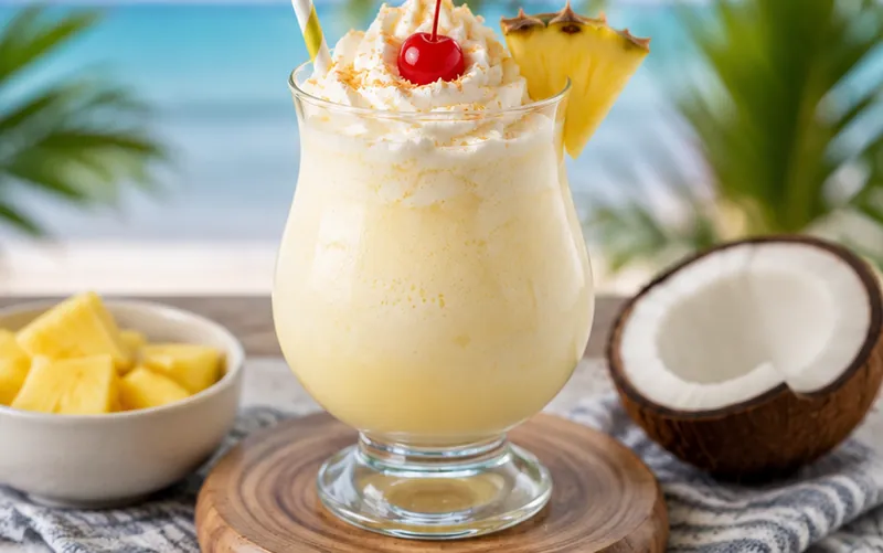 Virgin Piña Colada Mocktail Recipe, ready to serve